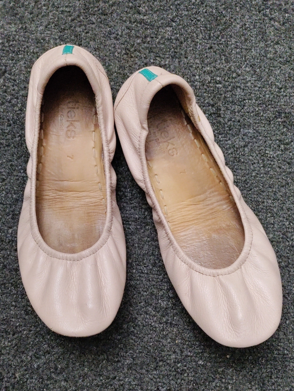 Tieks Ballet Flats in Blush with Teal Heel Tab